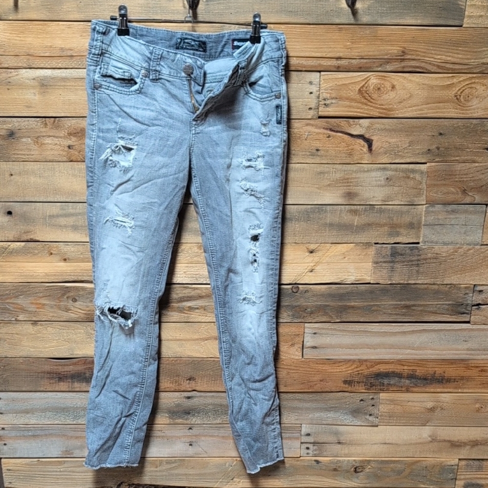 Silver Jeans Light Gray Distressed Skinny Jeans Cute Cheap Size 2 / 4